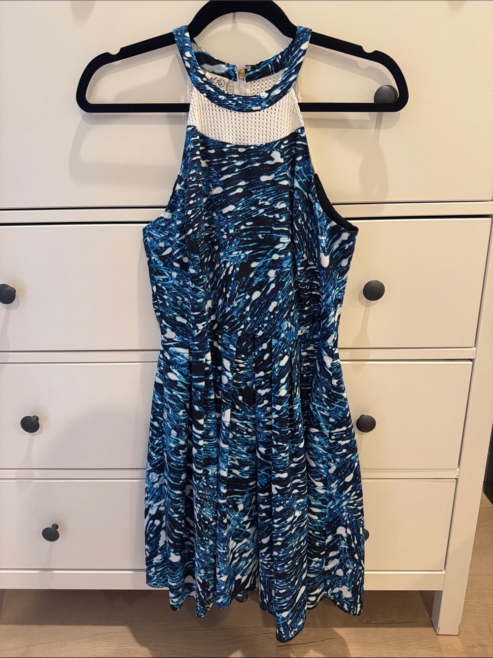 Ali Ro Blue Abstract Print Halter Neck Dress Size 0